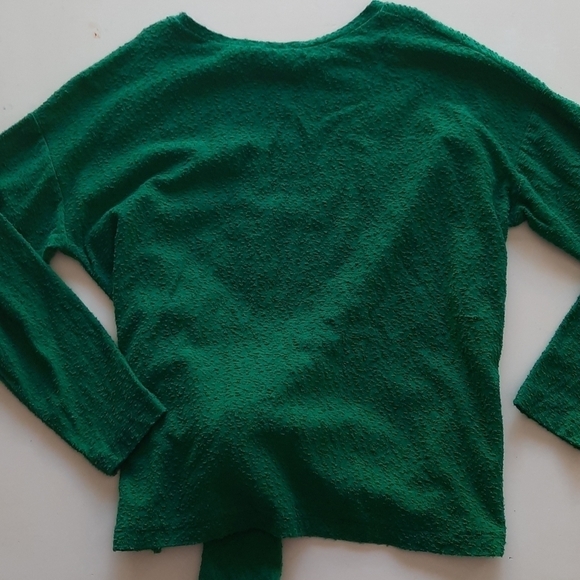 Zara 10 green textured long sleeve top with tie - Picture 2 of 8